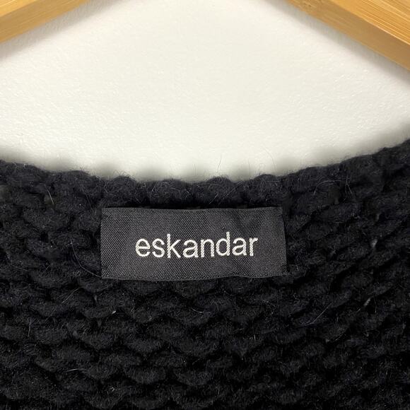 Eskandar Superfine Wool and Angora Chunky Knit Sweater Vest Black - Picture 3 of 5